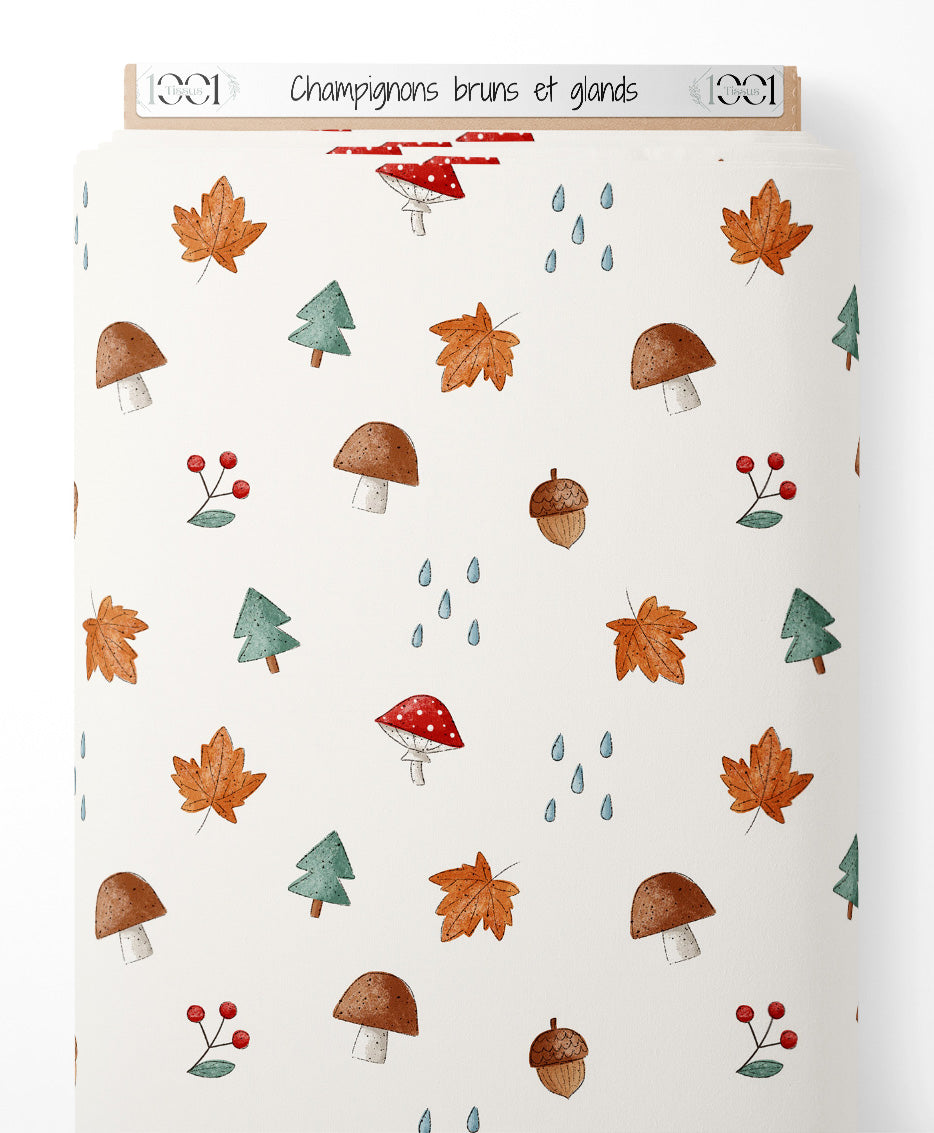 Tissu - Champignons bruns et glands