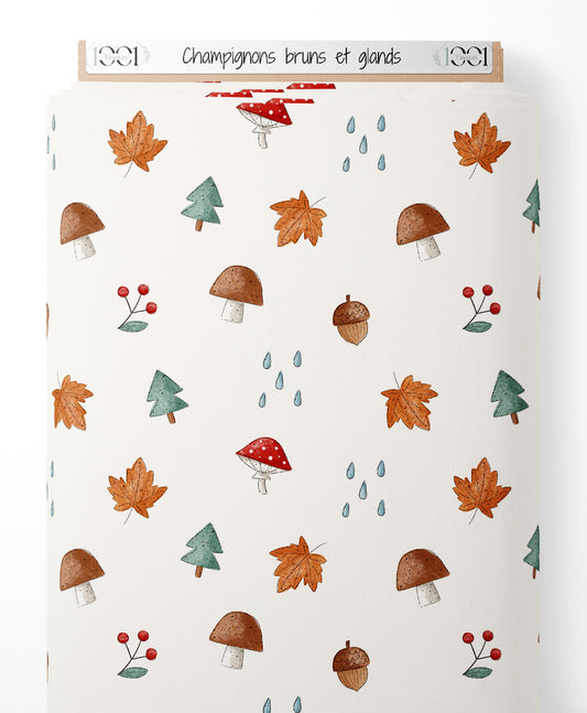 Tissu - Champignons bruns et glands