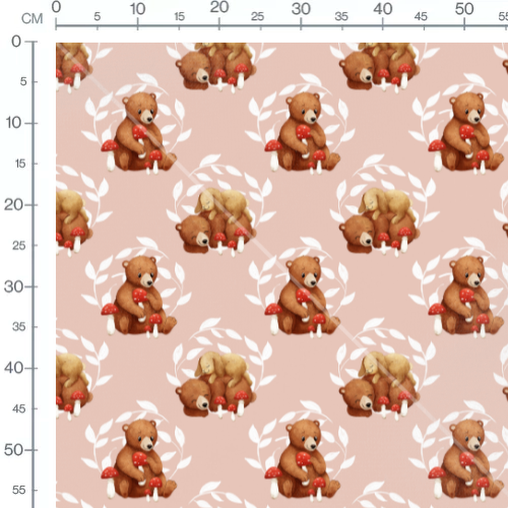 Tissu - Ours heureux sur fond rose