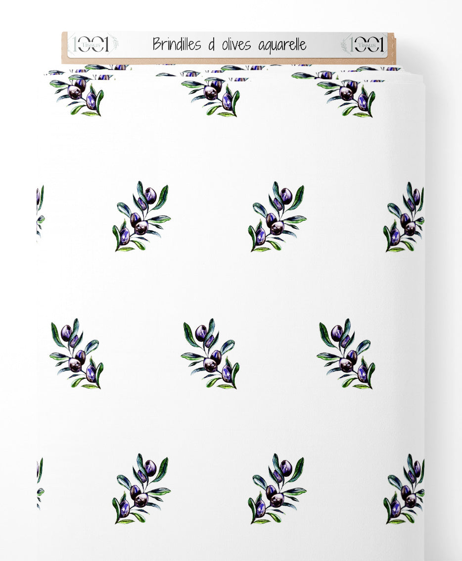 Tissu - Brindilles d'olives aquarelle