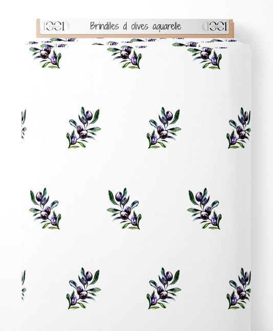 Tissu - Brindilles d'olives aquarelle