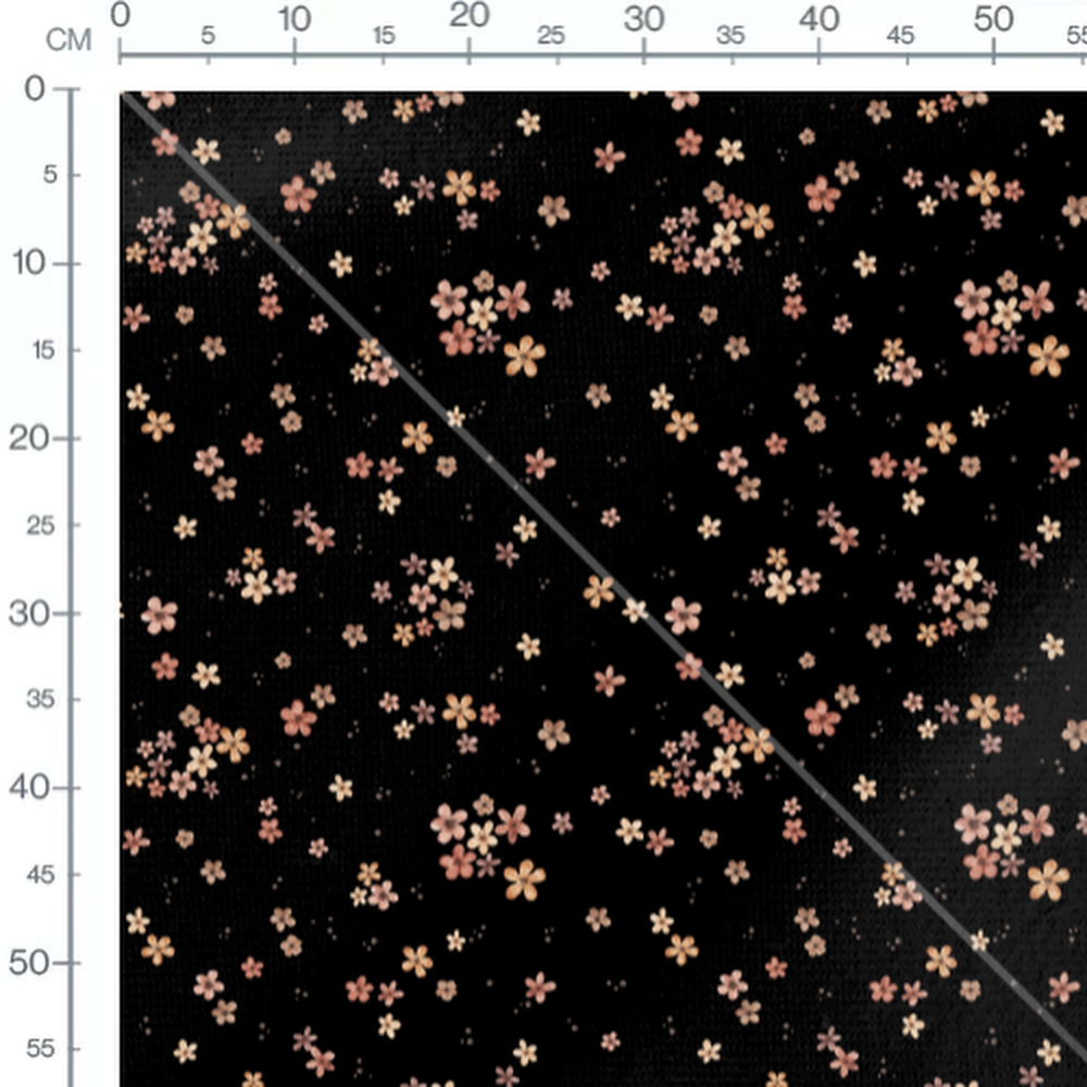 Tissu - Fleurs roses sur noir