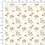 Tissu - Feuilles vertes et baies crème