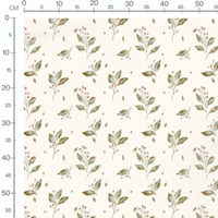 Tissu - Feuilles vertes et baies crème
