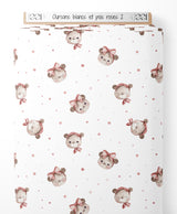 Tissu - Oursons blancs et pois roses 2