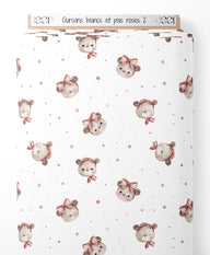 Tissu - Oursons blancs et pois roses 2