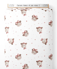 Tissu - Oursons blancs et pois roses 2
