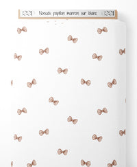Tissu - Nœuds papillon marron sur blanc