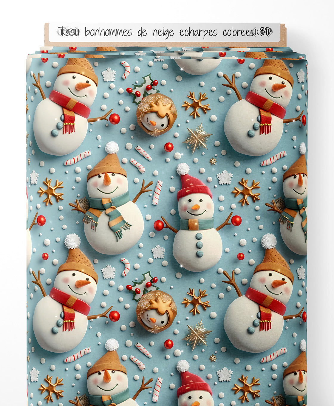 Tissu - bonhommes de neige echarpes colorees 3D