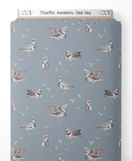 Tissu - Mouettes marinières sur fond bleu