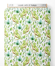 Tissu - Lézards verts et feuillages