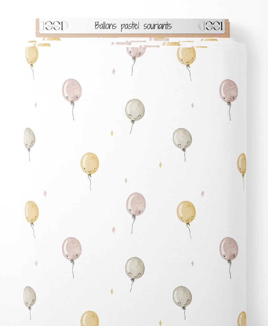 Tissu - Ballons pastel souriants