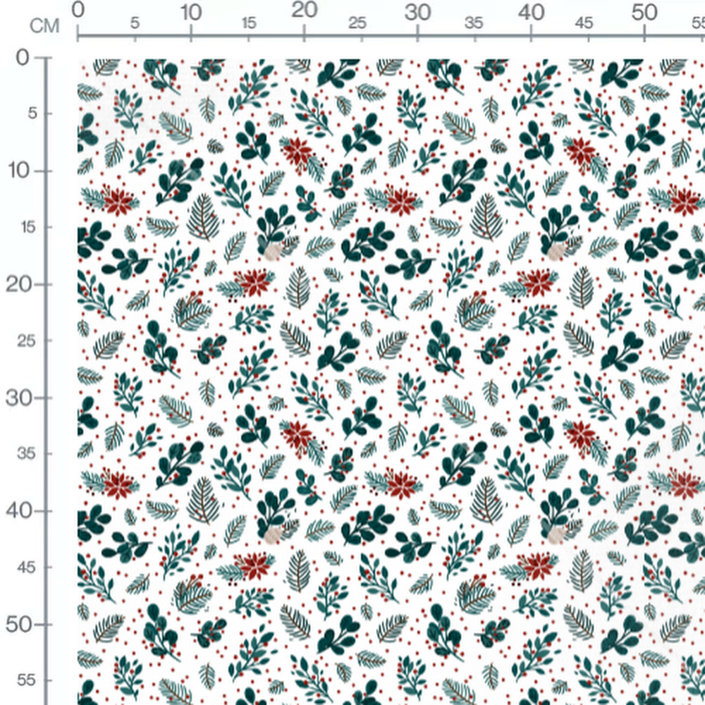 Tissu - Branches et fleurs rouges