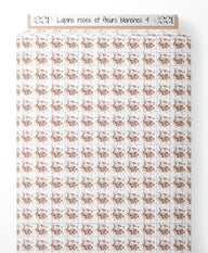 Tissu - Lapins roses et fleurs blanches 4