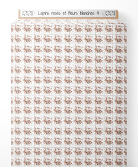 Tissu - Lapins roses et fleurs blanches 4