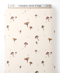 Tissu - Champignons marron et beige
