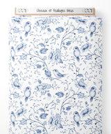 Tissu - Oiseaux et feuillages bleus
