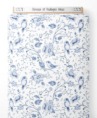 Tissu - Oiseaux et feuillages bleus