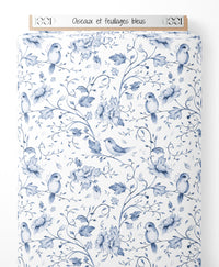 Tissu - Oiseaux et feuillages bleus