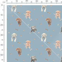 Tissu - Chiots marron sur fond bleu
