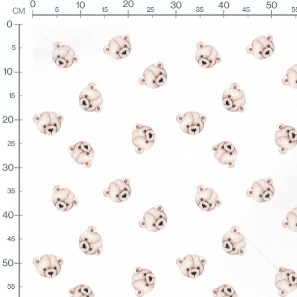 Tissu - Oursons beiges doux sur blanc