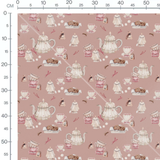 Tissu - Théières et tasses roses