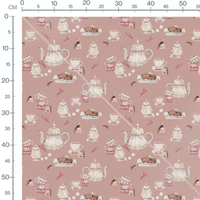 Tissu - Théières et tasses roses