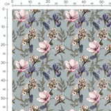 Tissu - Fleurs roses et violettes bleu