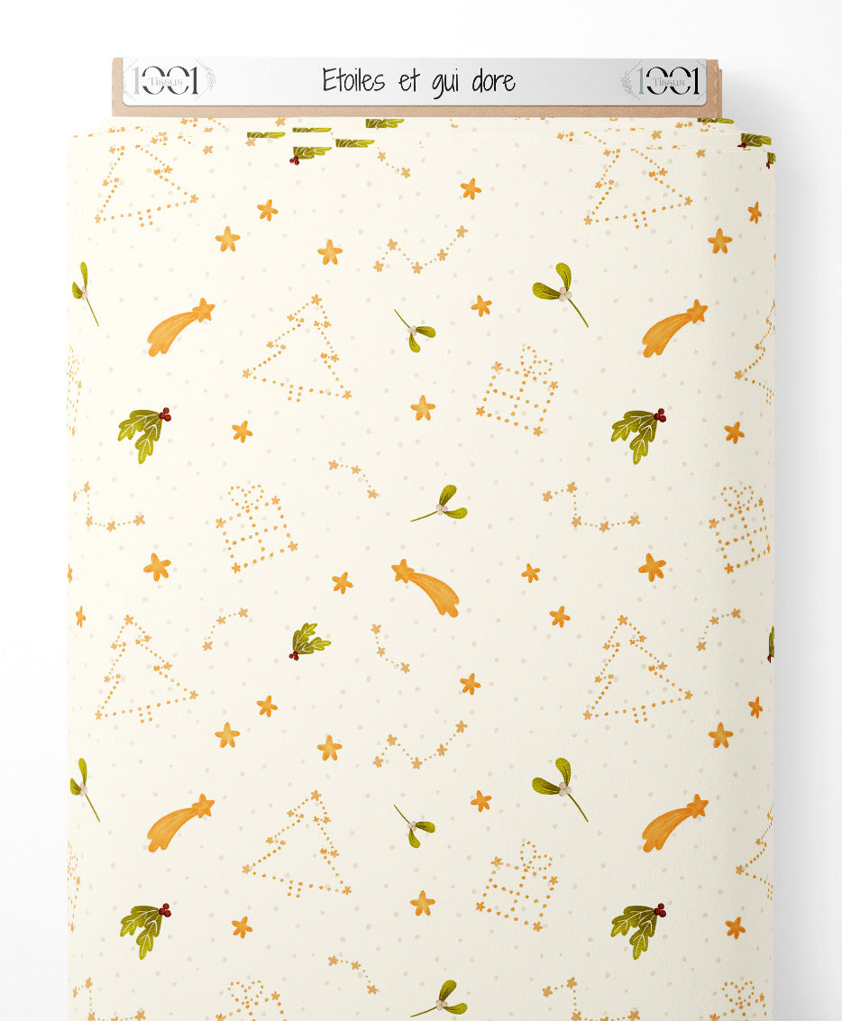 Tissu - Étoiles et gui doré