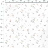Tissu - Lapins gris et fleurs beige