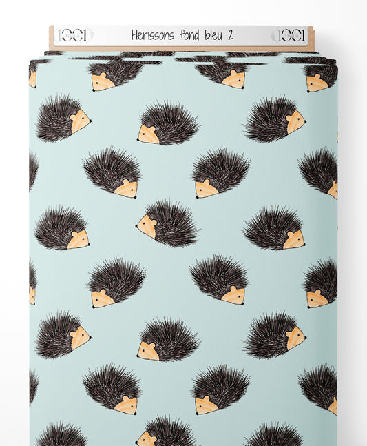 Tissu - Hérissons sur fond bleu 2