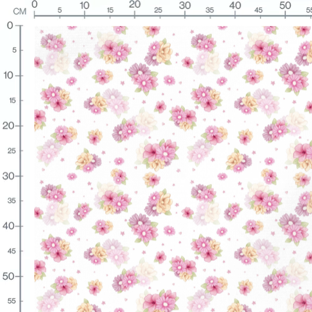 Tissu - Bouquets roses et jaunes