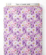 Tissu - Tulipes et lavande pastel