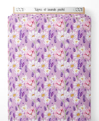 Tissu - Tulipes et lavande pastel