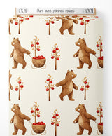 Tissu - Ours avec pommes rouges