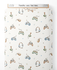 Tissu - Manettes vives sur fond blanc