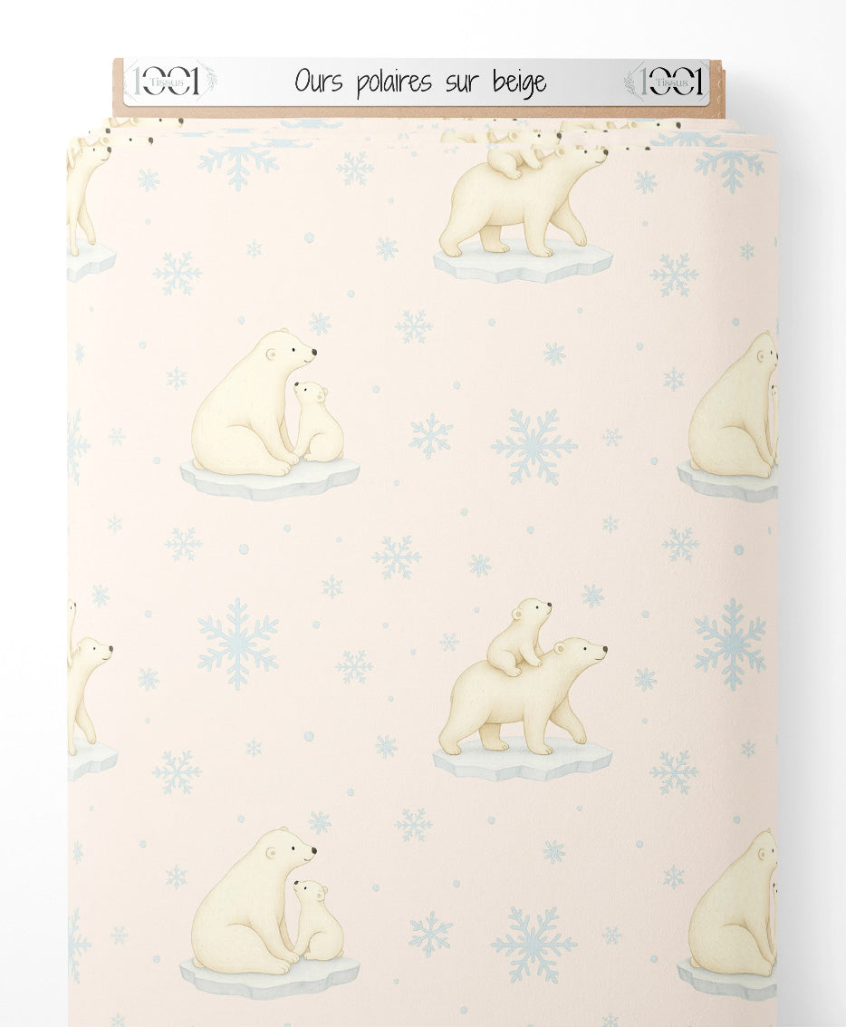 Tissu - Ours polaires sur beige