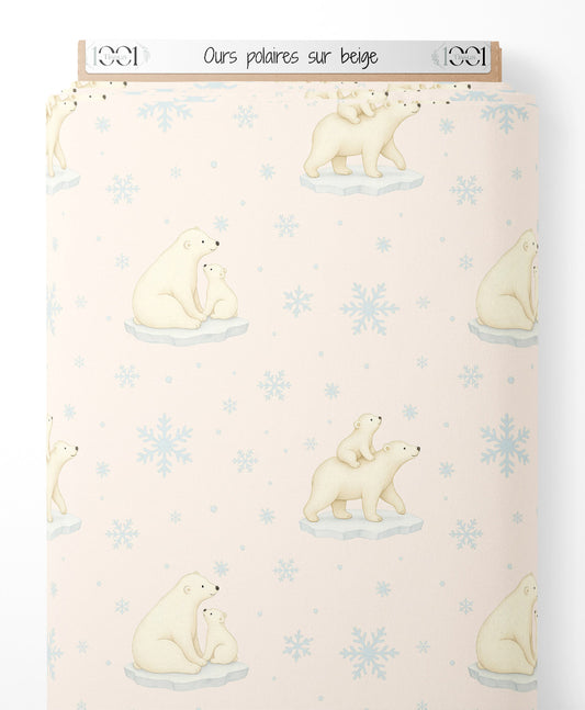 Tissu - Ours polaires sur beige