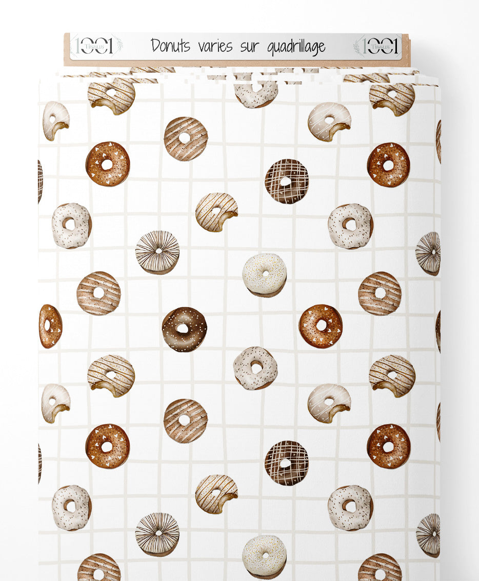 Tissu - Donuts variés sur quadrillage
