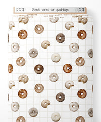 Tissu - Donuts variés sur quadrillage