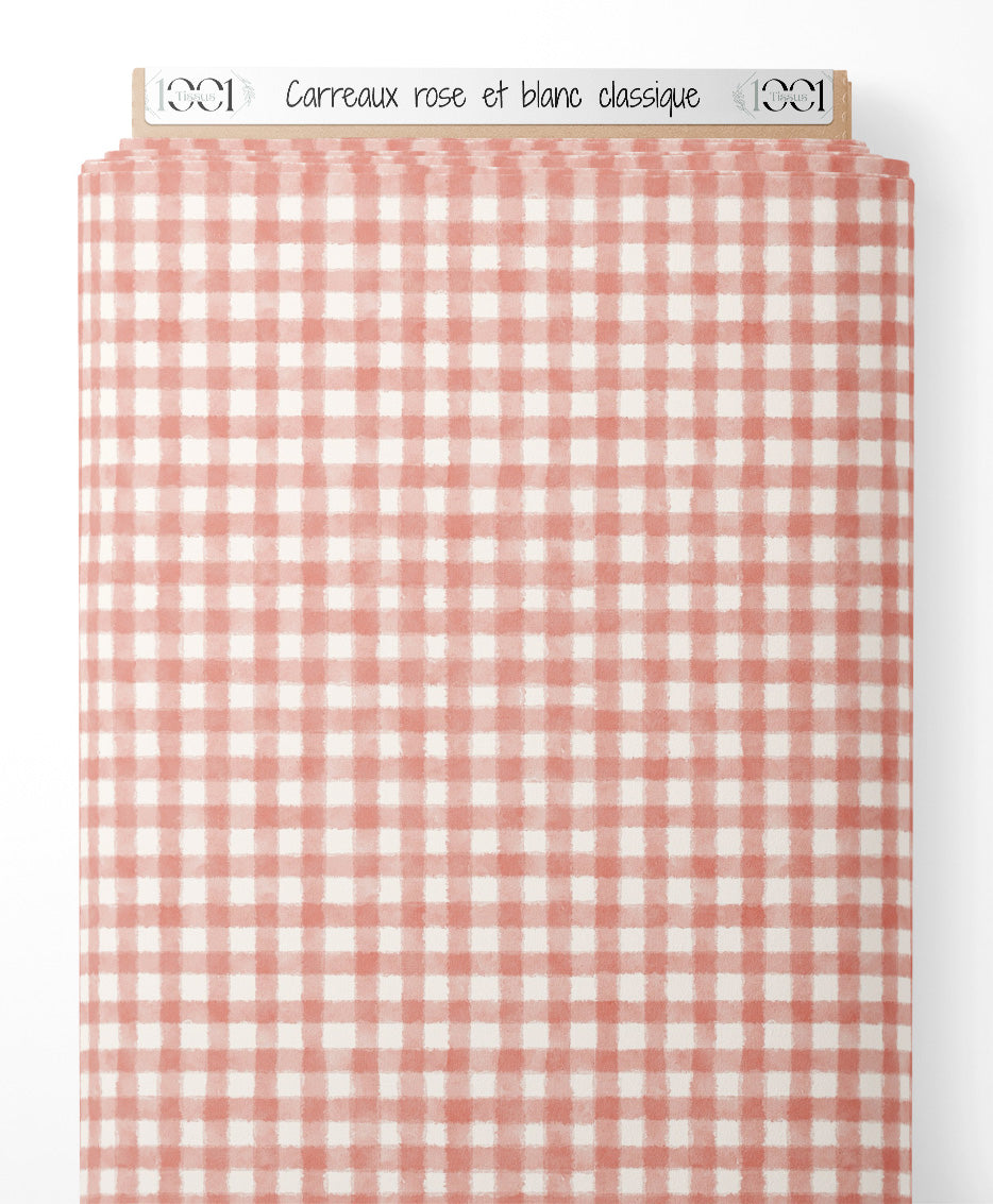 Tissu - Carreaux rose et blanc classique