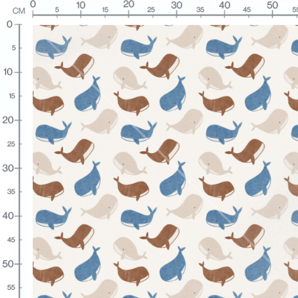 Tissu - Baleines colorées sur fond clair