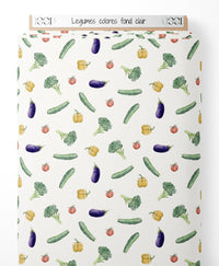 Tissu - Légumes colorés sur fond clair