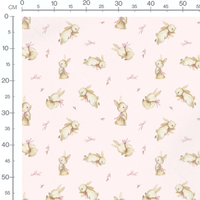 Tissu - Lapins et rubans sur rose pâle