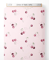 Tissu - Cerises et feuilles vertes