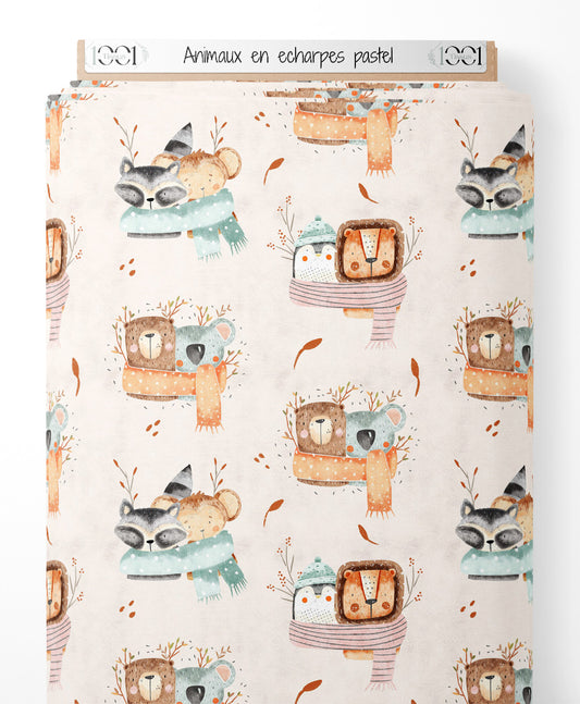 Tissu - Animaux en écharpes pastel