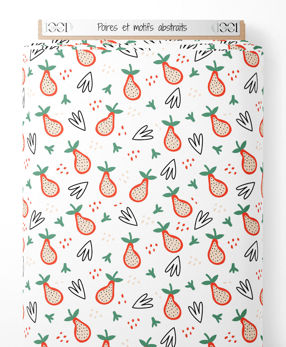 Tissu - Poires et motifs abstraits
