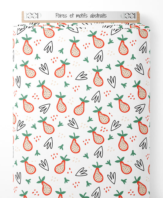 Tissu - Poires et motifs abstraits