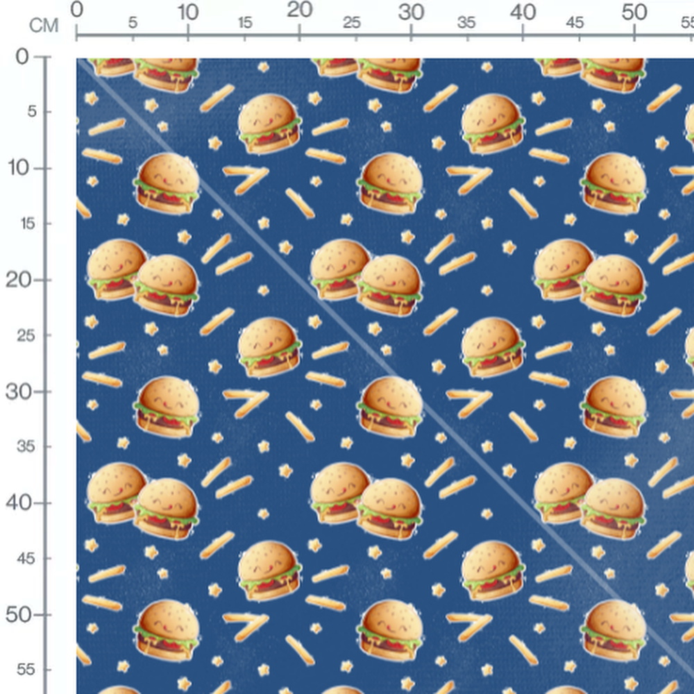 Tissu - Burgers souriants et étoiles