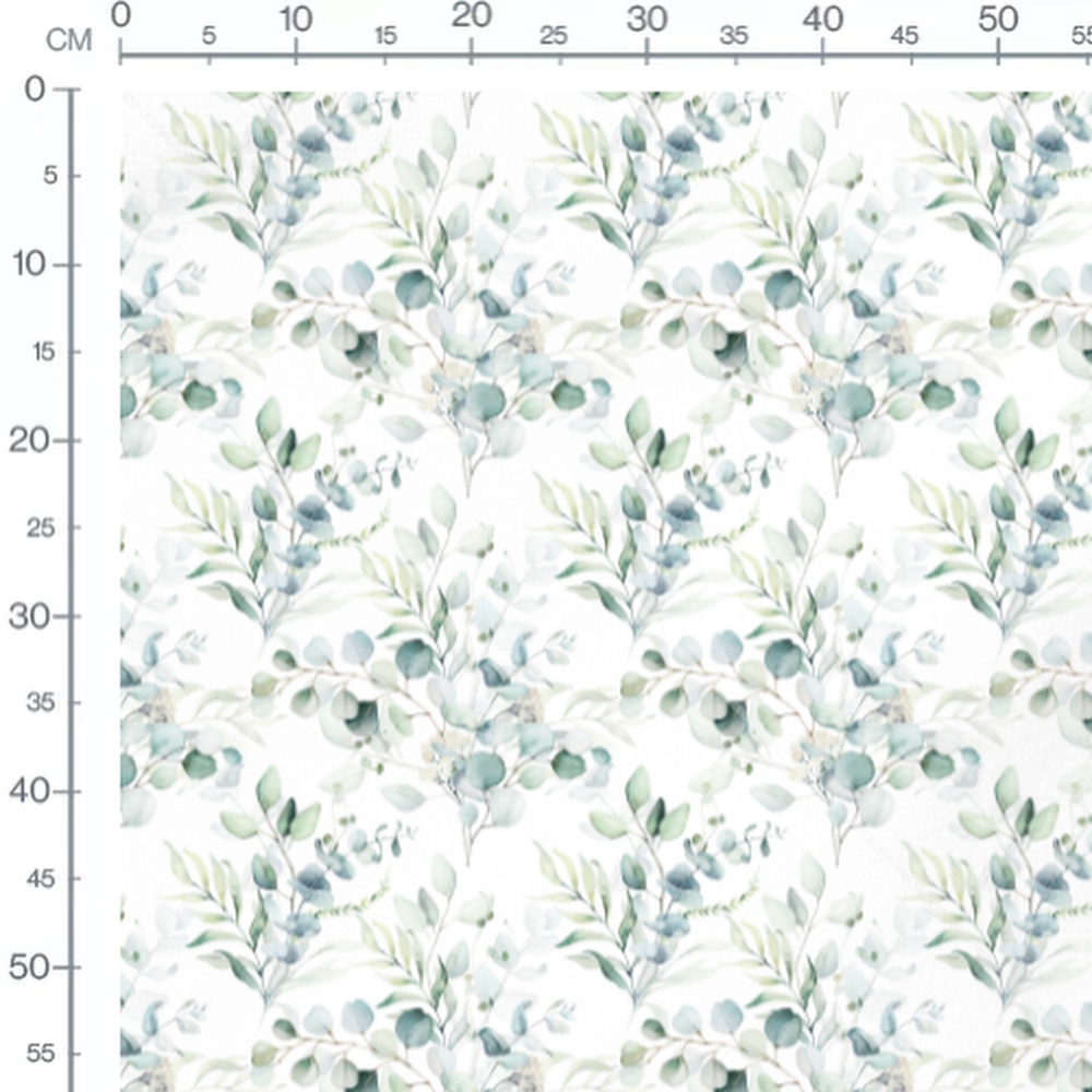 Tissu - Feuilles vertes et bleues